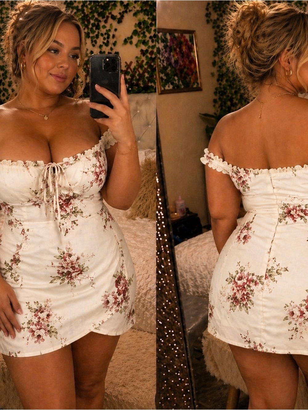 Romantic Floral Off-Shoulder Mini Dress 🌹 Cottagecore / Date Night / Feminine